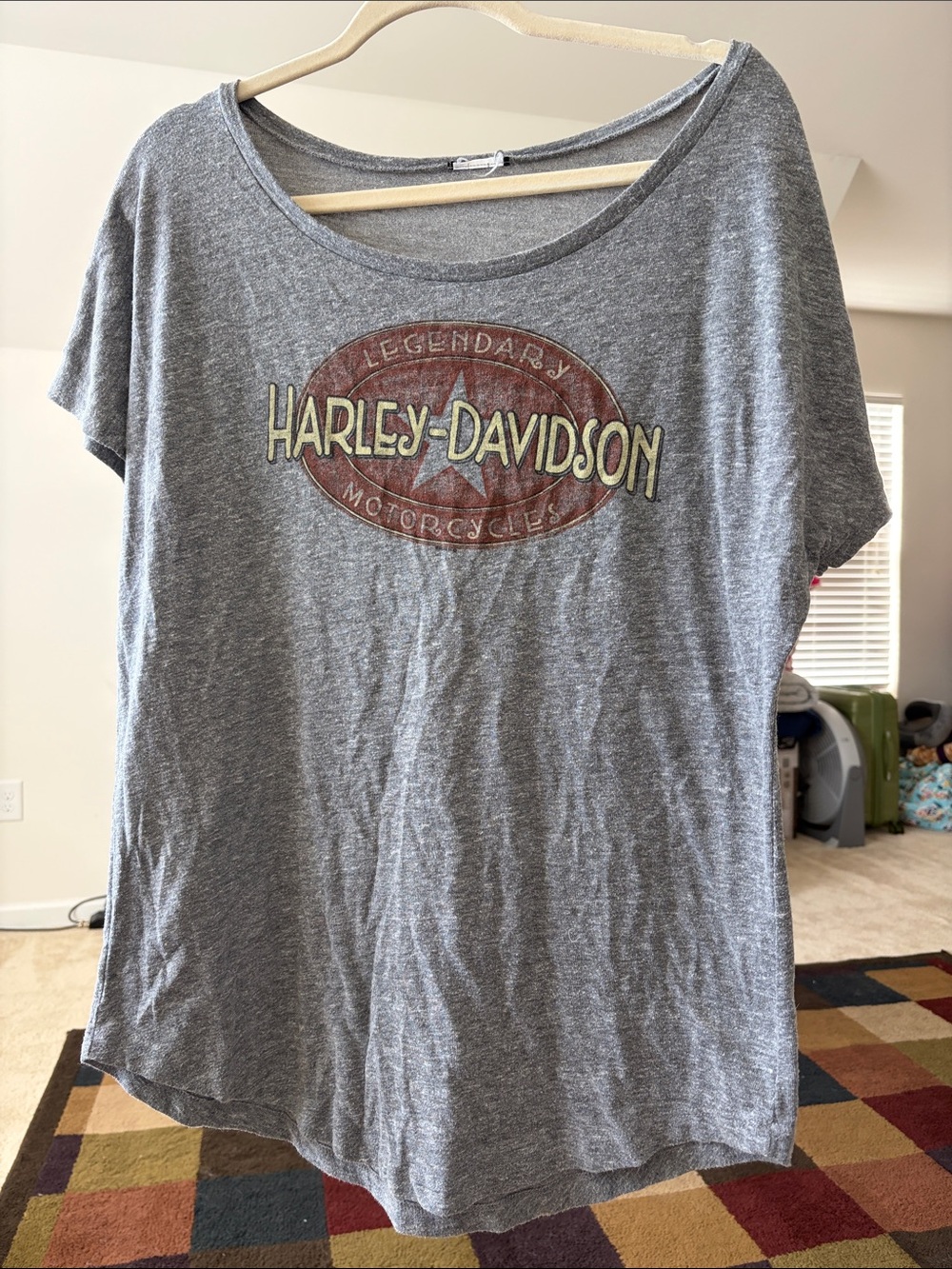 Harley-Davidson Gray Tee with Yellow Logo and Red Oval